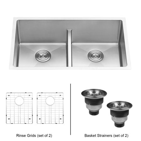 30 in. Low-Divide Undermount Tight Radius 50 & 50 Double Bowl 16 Gauge Stainless Steel Kitchen Sink -  Ruvati, RU451787