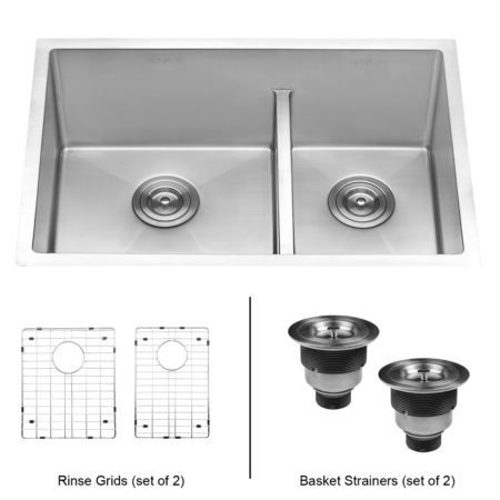 28 in. Low-Divide Undermount Tight Radius 60 & 40 Double Bowl 16 Gauge Stainless Steel Kitchen Sink -  Ruvati, RU451788