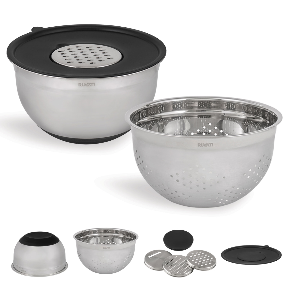 Picture of Ruvati USA RVA1255 5 qt. Mixing Bowl & Colander Bowl Set with Grater Attachments - 6 Piece