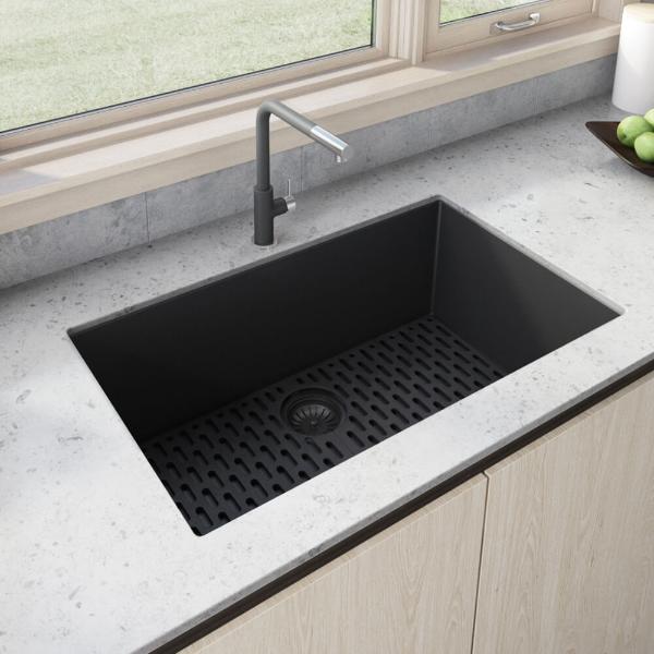 Picture of Ruvati USA RVG2080BK 33 x 19 in. Granite Composite Undermount Single Bowl Kitchen Sink - Midnight Black