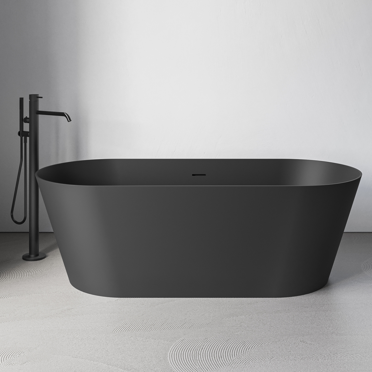 USA  67 in. Omnia epiStone Solid Surface Oval Freestanding Bath Tub, White & Black - Ruvati RVB6750BK