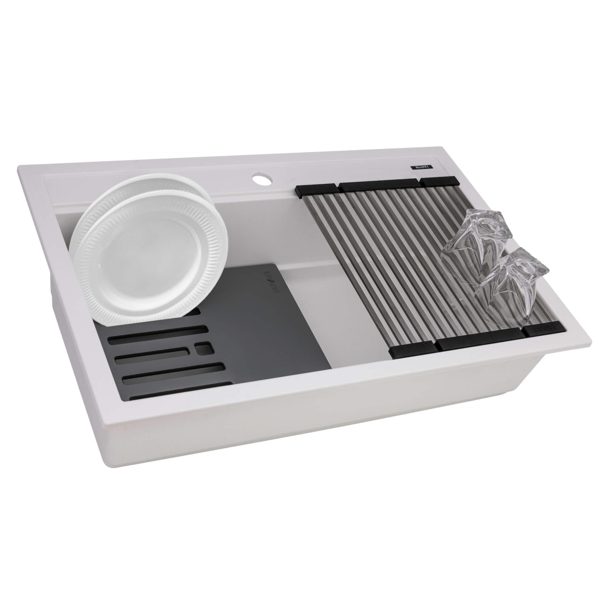 RVG1634WH 34 in. Epi Cube Granite Composite Workstation Drop in Top Mount Kitchen Sink, Matte White -  Ruvati