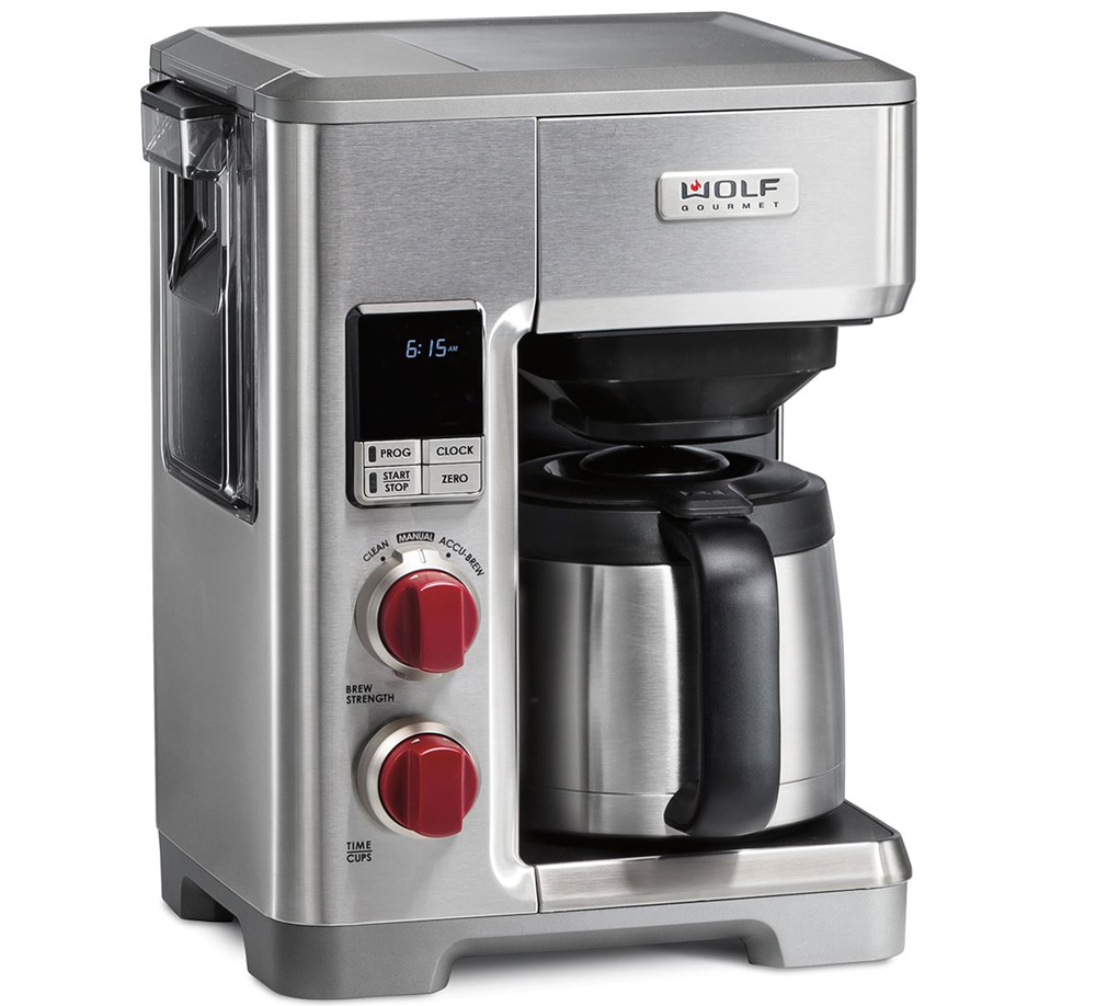 Picture of Wolf WGCM100S Gourmet Automatic Drip Coffeemaker with Red Knobs