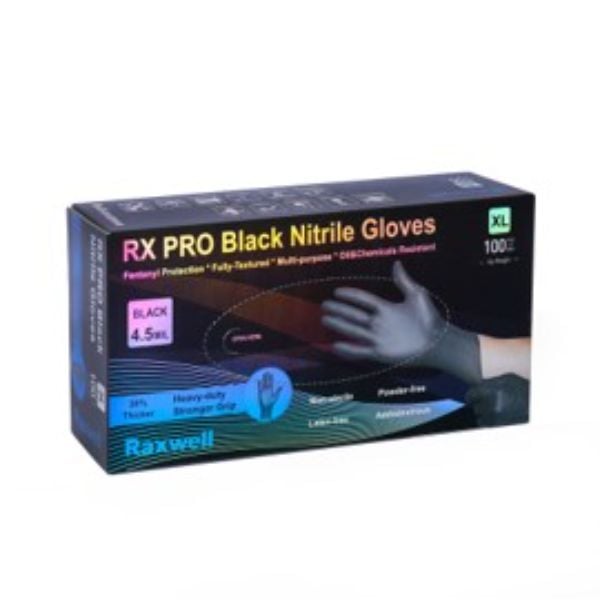 RX Pro Nitrile Disposable Gloves, Black - 4.5 Mil - Large