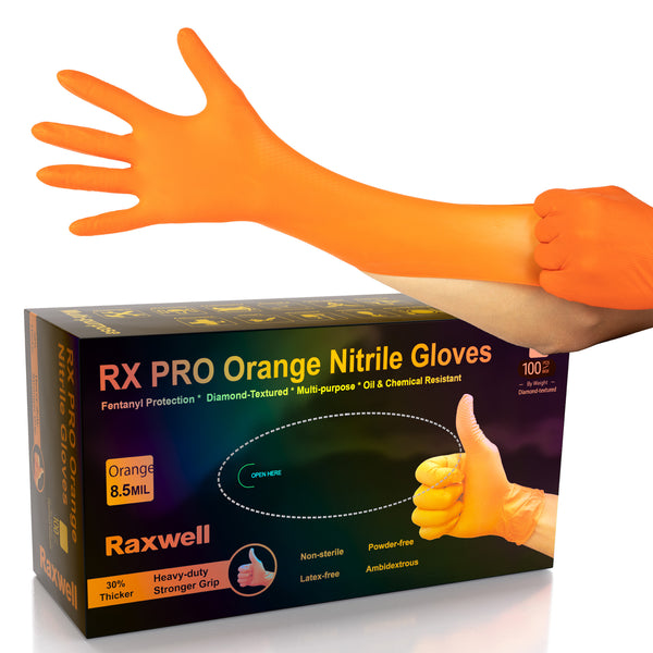 RX Pro Nitrile Disposable Gloves, Orange - 8.5 Mil - 2XL - 90 Count per Box