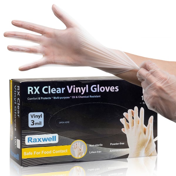Vinyl Disposable Gloves, Clear - 3 Mil - Medium - 100 Count per Box