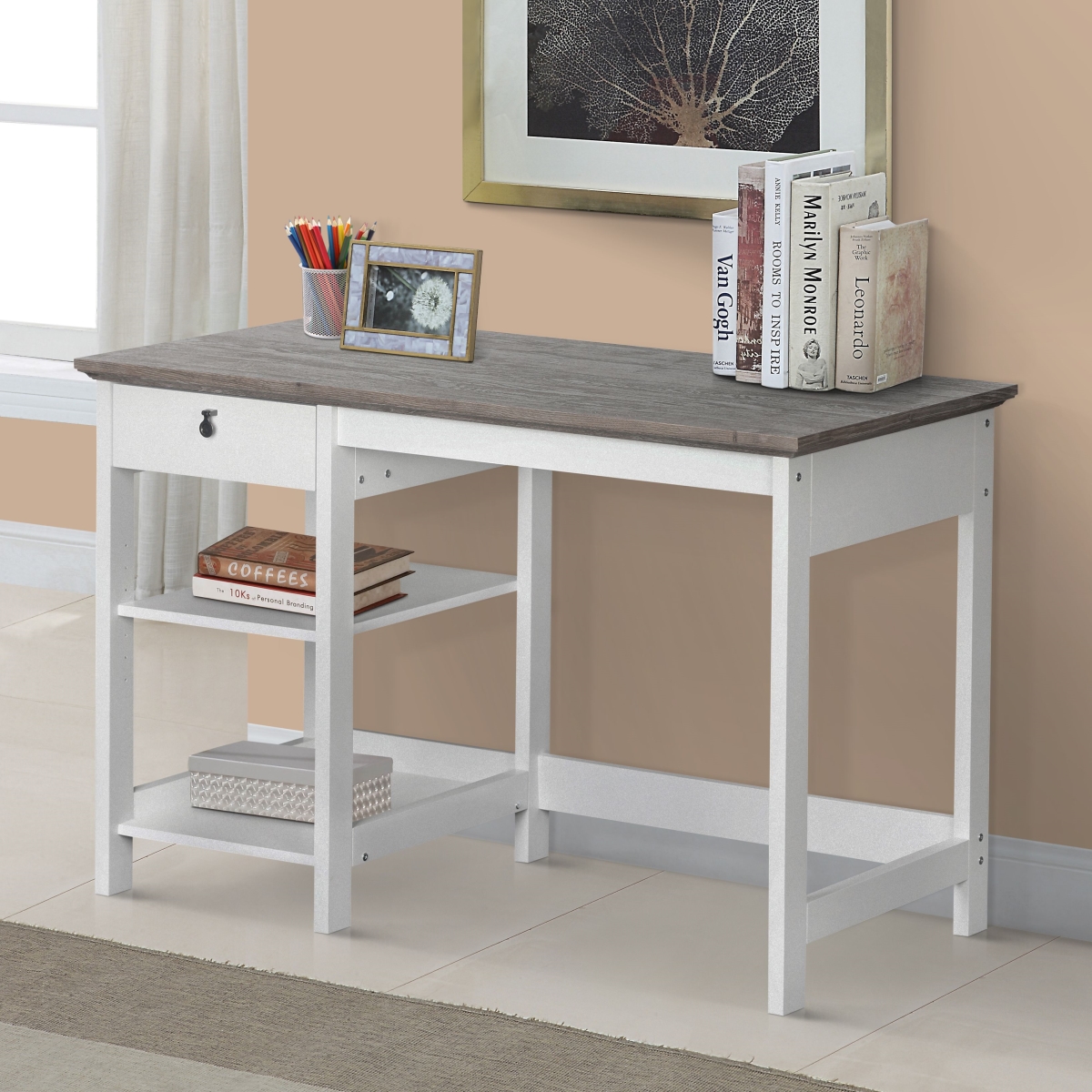 Picture of Saint Birch SBFL1125WDWG 47 in. Finley Writing Desk&#44; White & Gray Oak