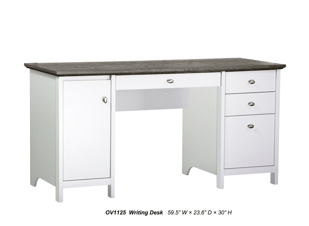 Picture of Saint Birch SBOV1125WDWG Saint Birch Olivia 59&apos; Writing Desk in Grey Oak and White Finish