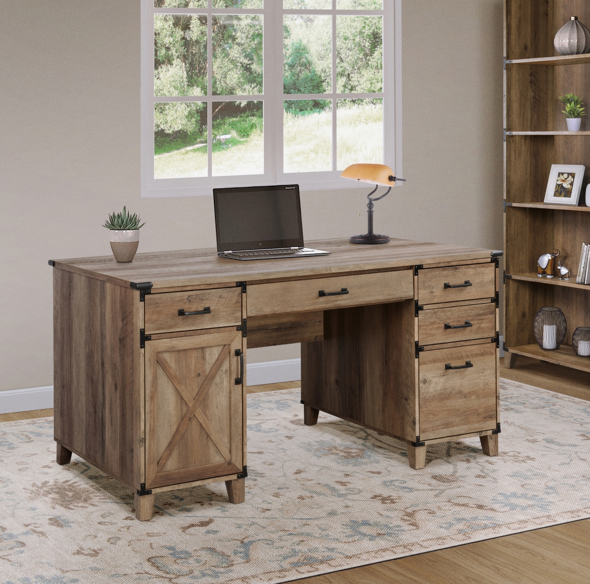 Picture of Saint Birch SBOF1601PDRO Saint Birch Cambridge Rustic Oak Pedestal Desk