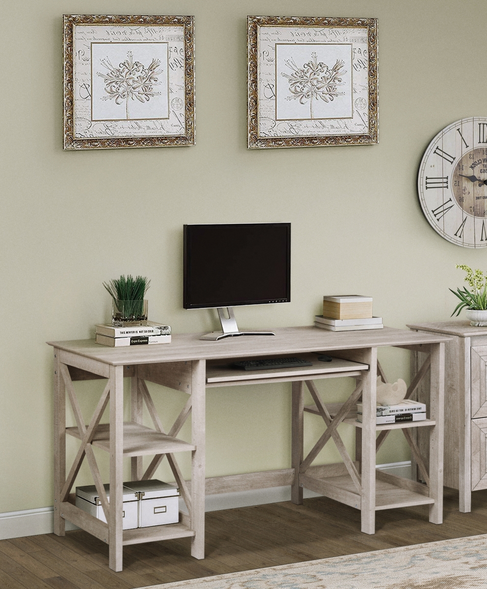 Picture of Saint Birch SBSF1309WDWG Saint Birch Honduras Washed Gray 58-inch Writing Desk with 1 Laptop Credenza And 2 Open Shelf