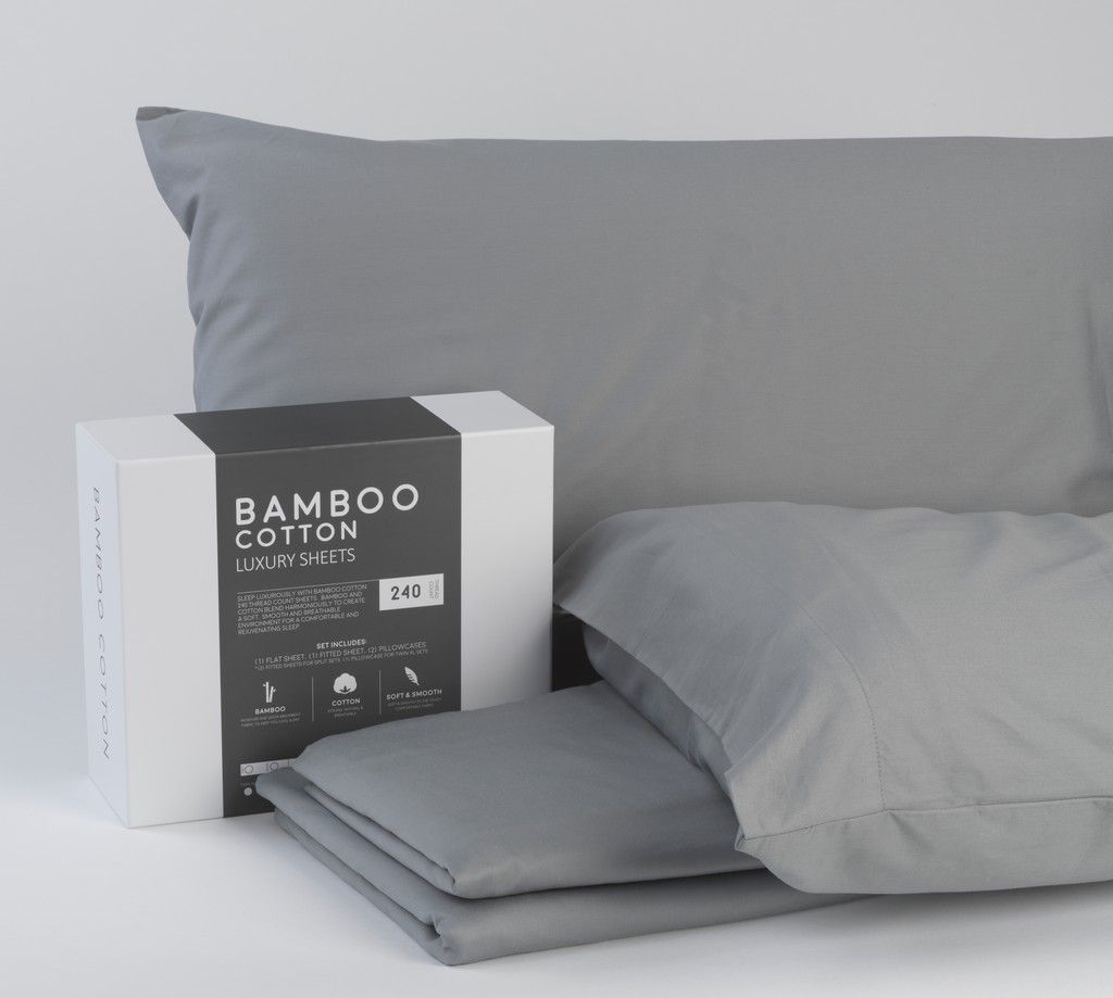Sheet240GY-F Luxury Bamboo Cotton Sheets Set, Gray - Full Size