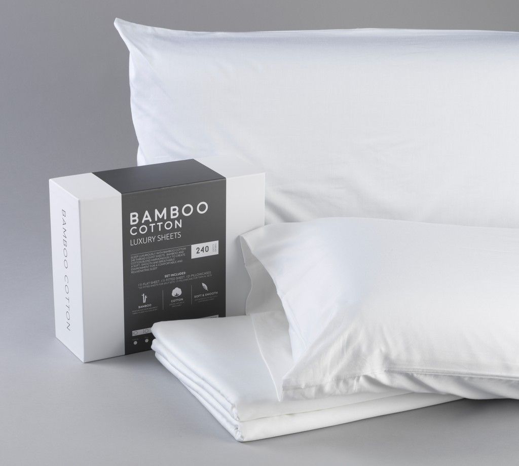 Luxury Bamboo Cotton Sheets Set, White - Queen Size