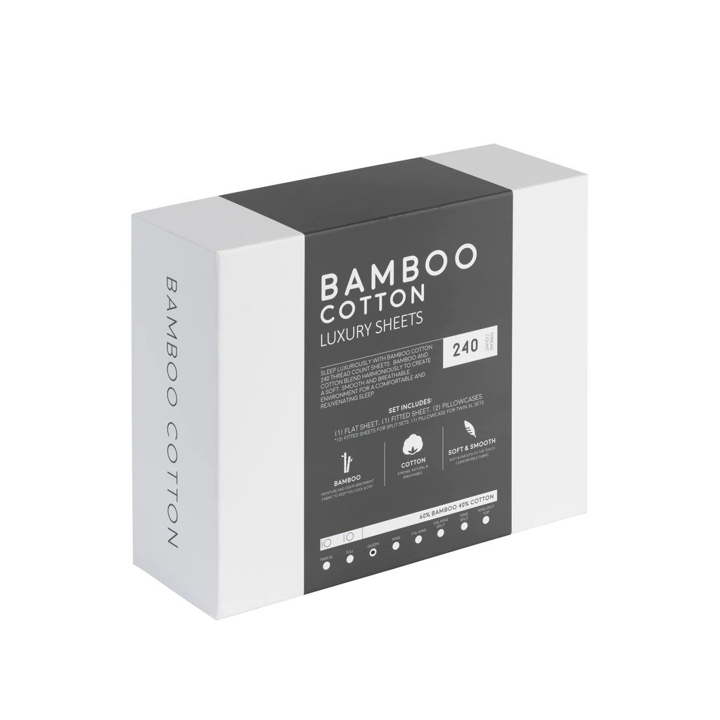 Bamboo Cotton Luxury Bed Sheets, Light Grey - Queen Size