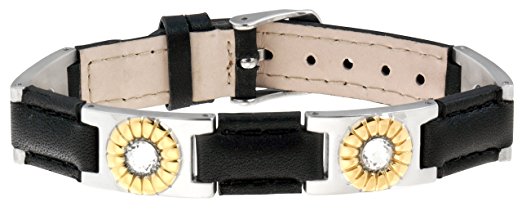 Leather Gem Duet Magnetic Bracelet, Black & Silver - OSFM