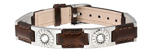 Leather Gem Stainless Magnetic Bracelet, Brown & Silver - OSFM