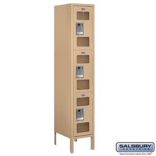 S-63155TN-A 1 x 5 x 15 in. Triple Tier See Through Metal Locker, Tan - Assembled