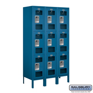 S-63355BL-U 3 x 5 x 15 in. Triple Tier See Through Metal Locker, Blue - Unassembled