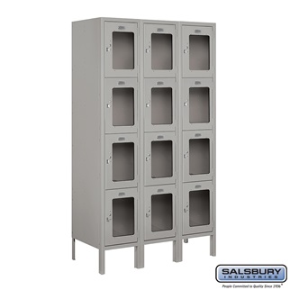 S-64355GY-U 3 x 5 x 15 in. Four Tier See Through Metal Locker, Gray - Unassembled