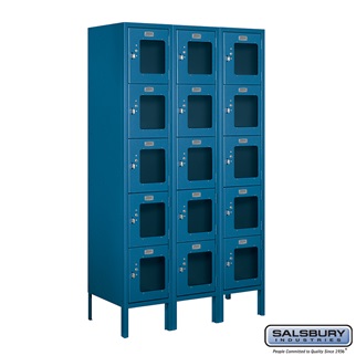 S-65355BL-A 3 x 5 x 15 in. Five Tier Box Style See Through Metal Locker, Blue - Assembled