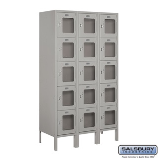 S-65355GY-A 3 x 5 x 15 in. Five Tier Box Style See Through Metal Locker, Gray - Assembled