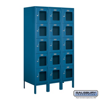 S-65358BL-A 3 x 5 x 18 in. Five Tier Box Style See Through Metal Locker, Blue - Assembled