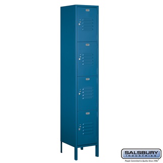 54165BL-U 1 x 6 x 15 in. Four Tier Extra Wide Standard Metal Locker, Blue - Unassembled