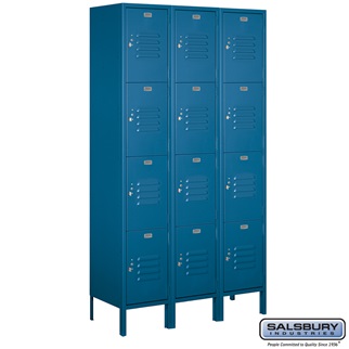 54365BL-U 3 x 6 x 15 in. Four Tier Extra Wide Standard Metal Locker, Blue - Unassembled