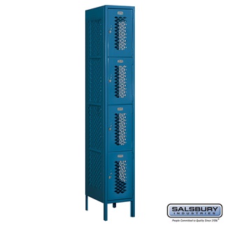 74168BL-U 1 x 6 x 18 in. Four Tier Vented Metal Locker, Blue - Unassembled