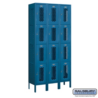 74362BL-A 3 x 6 x 12 in. Four Tier Vented Metal Locker, Blue - Assembled