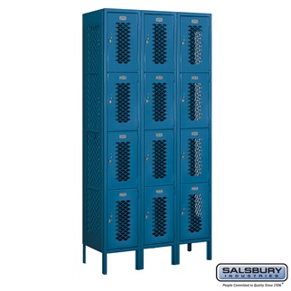 74365BL-A 3 x 6 x 15 in. Four Tier Vented Metal Locker, Blue - Assembled