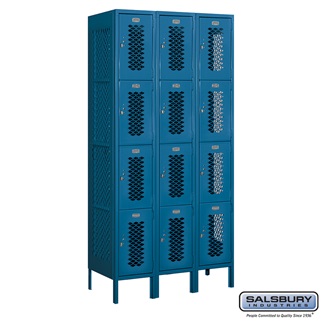 74368BL-A 3 x 6 x 18 in. Four Tier Vented Metal Locker, Blue - Assembled