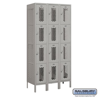 3 x 6 x 18 in. Four Tier Vented Metal Locker, Gray - Unassembled
