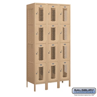 74368TN-A 3 x 6 x 18 in. Four Tier Vented Metal Locker, Tan - Assembled