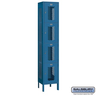 84165BL-A 1 x 6 x 15 in. Four Tier Extra Wide Vented Metal Locker, Blue - Assembled