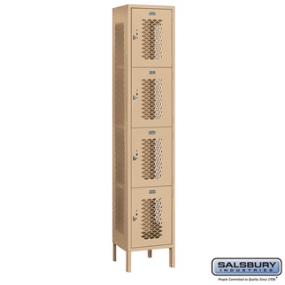 84165TN-A 1 x 6 x 15 in. Four Tier Extra Wide Vented Metal Locker, Tan - Assembled