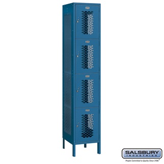 84168BL-A 1 x 6 x 18 in. Four Tier Extra Wide Vented Metal Locker, Blue - Assembled