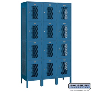 84368BL-A 3 x 6 x 18 in. Four Tier Extra Wide Vented Metal Locker, Blue - Assembled