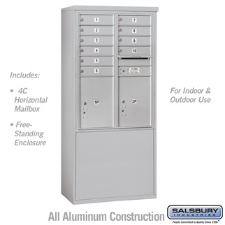 69 - 0.25 in. 11 Door High Unit Double Column 10 MB1 Doors & 2 PL5s Front Loading Free Standing 4C Horizontal Mailbox Unit, Aluminum - USPS Access