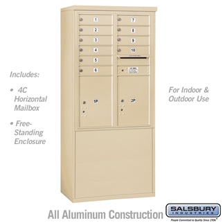 69 - 0.25 in. 11 Door High Unit Double Column 10 MB1 Doors & 2 PL5s Front Loading Free Standing 4C Horizontal Mailbox Unit, Sandstone - USPS Access