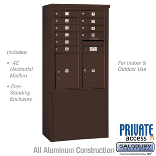 69 - 0.25 in. 11 Door High Unit Double Column 10 MB1 Doors & 2 PL5s Front Loading Free Standing 4C Horizontal Mailbox Unit, Bronze - Private Access