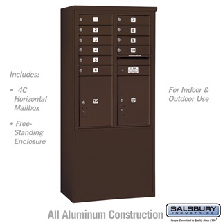 69 - 0.25 in. 11 Door High Unit Double Column 10 MB1 Doors & 2 PL5s Front Loading Free Standing 4C Horizontal Mailbox Unit, Bronze - USPS Access
