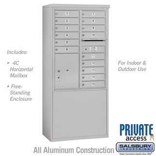 69 - 0.25 in. 11 Door High Unit Double Column 15 MB1 Doors & 1 PL5 Front Loading Free Standing 4C Horizontal Mailbox Unit, Aluminum - Private Access