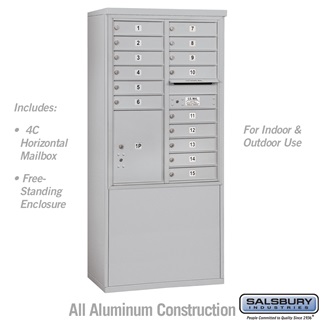 69 - 0.25 in. 11 Door High Unit Double Column 15 MB1 Doors & 1 PL5 Front Loading Free Standing 4C Horizontal Mailbox Unit, Aluminum - USPS Access
