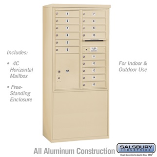 69 - 0.25 in. 11 Door High Unit Double Column 15 MB1 Doors & 1 PL5 Front Loading Free Standing 4C Horizontal Mailbox Unit, Sandstone - USPS Access