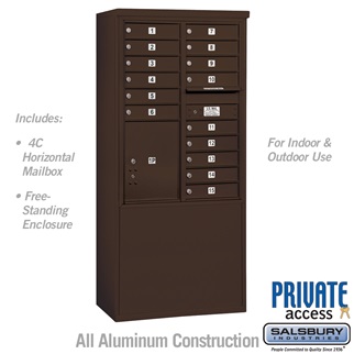69 - 0.25 in. 11 Door High Unit Double Column 15 MB1 Doors & 1 PL5 Front Loading Free Standing 4C Horizontal Mailbox Unit, Bronze - Private Access