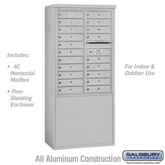 3911D-20AFU 69 - 0.25 in. 11 Door High Unit Double Column 20 MB1 Doors Front Loading Free Standing 4C Horizontal Mailbox Unit, Aluminum - USPS Access