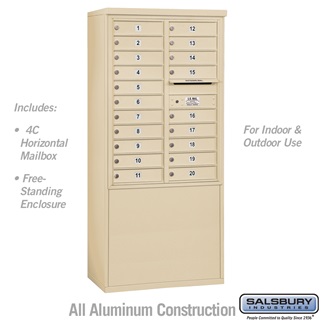69 - 0.25 in. 11 Door High Unit Double Column 20 MB1 Doors Front Loading Free Standing 4C Horizontal Mailbox Unit, Sandstone - USPS Access