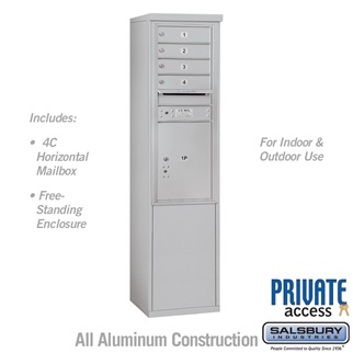 69 - 0.25 in. 11 Door High Unit Single Column 4 MB 1 Doors & 1 PL5 Front Loading Free Standing 4C Horizontal Mailbox Unit, Aluminum - Private Access