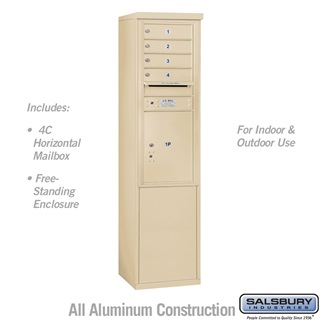 69 - 0.25 in. 11 Door High Unit Single Column 4 MB 1 Doors & 1 PL5 Front Loading Free Standing 4C Horizontal Mailbox Unit, Sandstone - USPS Access