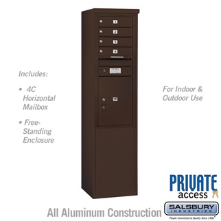 69 - 0.25 in. 11 Door High Unit Single Column 4 MB 1 Doors & 1 PL5 Front Loading Free Standing 4C Horizontal Mailbox Unit, Bronze - Private Access